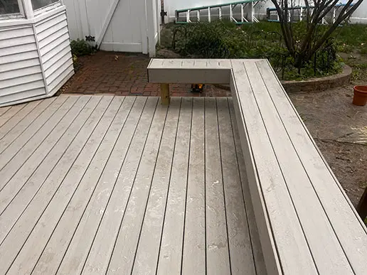 Rain falls onto a sealed deck.